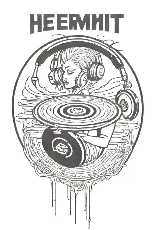 The Hermit Tarot Card Hearing Headphones And Holding A Vinyl Record