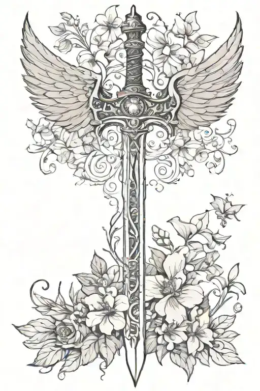 Sword With Fairy Wings And Flowers