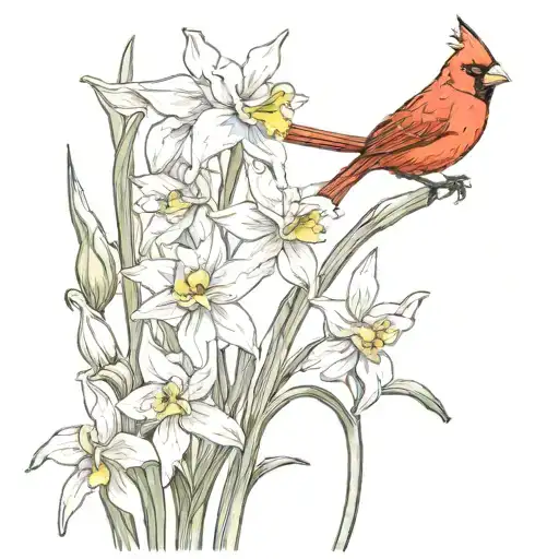 Cardinal And Daffodils