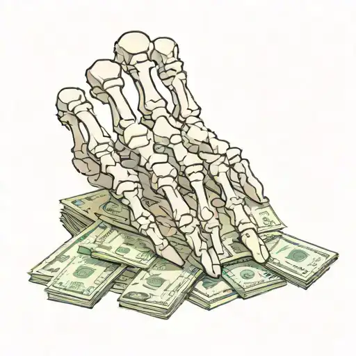 Skeleton Hand Holding A Wad Of Money In His Hands