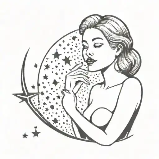 Woman Posing With Moon And Stars
