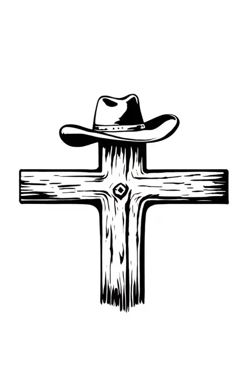 Simple Wooden Cross With A Cowboy Hat On Top