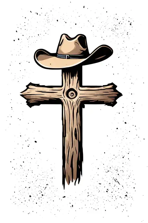 Simple Wooden Cross With A Cowboy Hat On Top