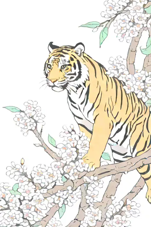 Tiger Climbing Down Chewy Blossom Branch