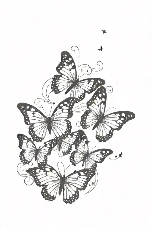 5 Butterflies Flying In A Line Up And Down