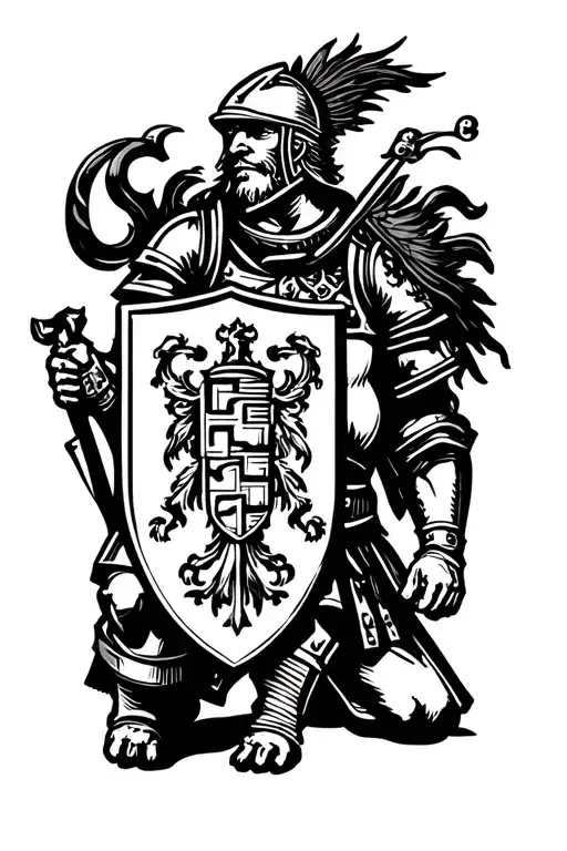 Kneeling Scottish Knight Bearing A Shield With The Scottish Coat Of Arms