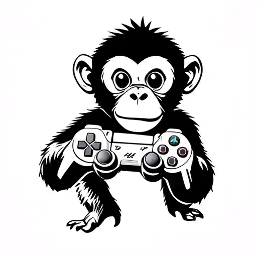 A Small Monkey Holding Playstation Controller