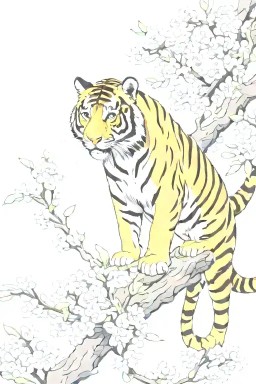 Tiger Climbing Down Chewy Blossom Branch