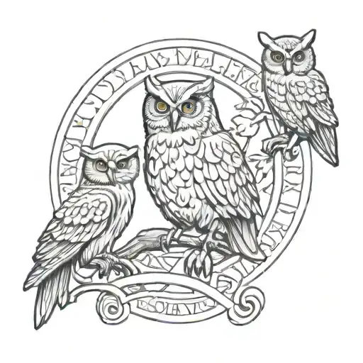 Hephaestus And Owl With A Roman Rune For Persistence