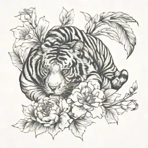 Tiger With Peony Flowers Wrapped
