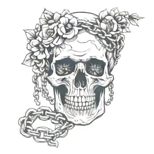 Skull With Flowers And Chains Wrapped