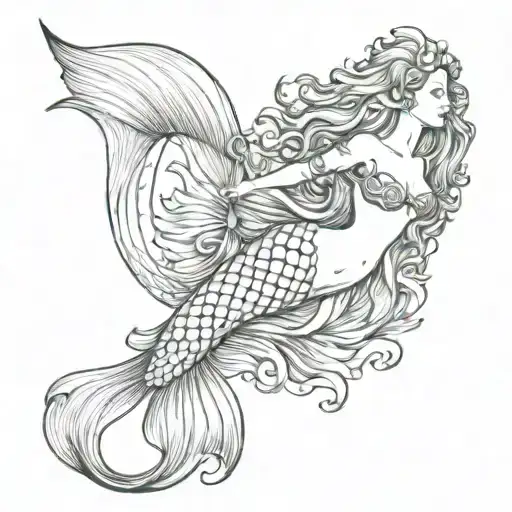 Mermaid With A Large Fin Surrounded By An Elegant And Beautiful Fish In A Draped Appearance
