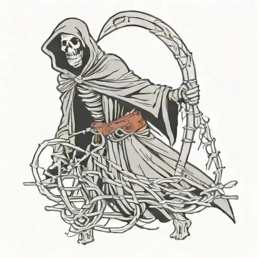 Grim Reaper Holding Sinn With Barbed Wire