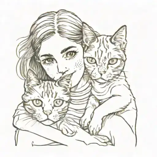 Girl With Brown Eyes With A Cat And A Flat-faced Dog
