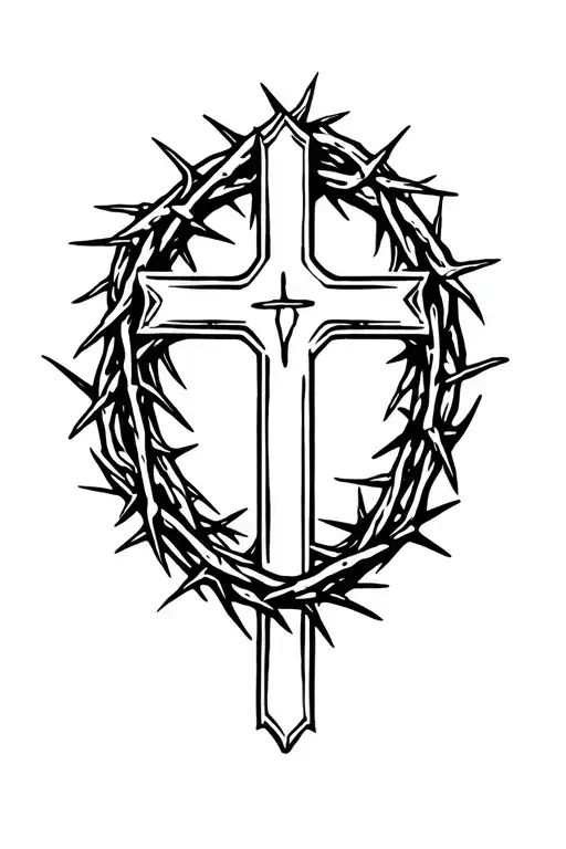 Cross Surrounded By Crown Of Thorns