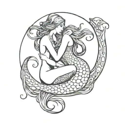 Mermaid And Fairy Hugging By A Moon And Earth