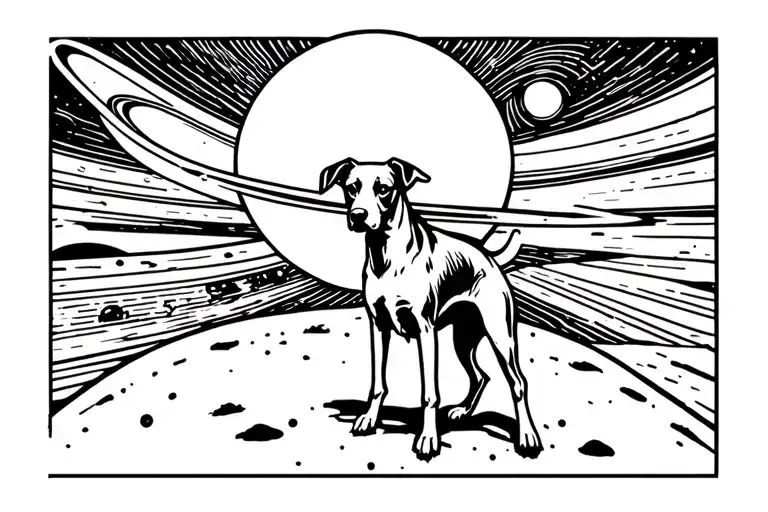 Grey Hound In Front Of Saturn Planet