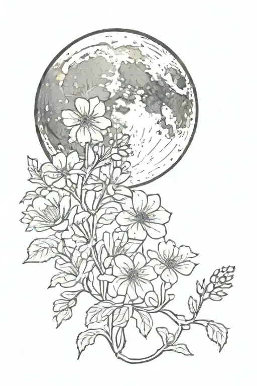 Last Quarter Moon With Flowers Surrounding