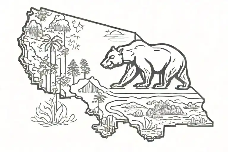 California State Outline With Bear Smoking Joint