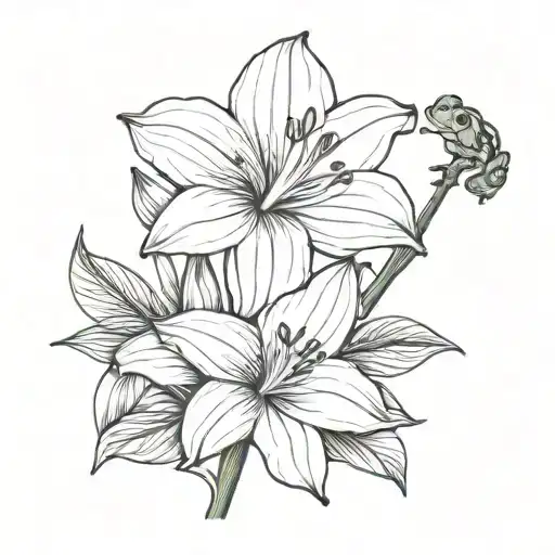 Amaryllis And Tiny Frog On The Petal Representing