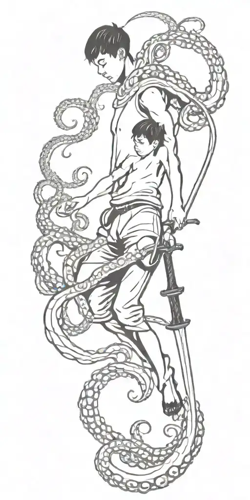 One Boy With Sword Fights Octopus