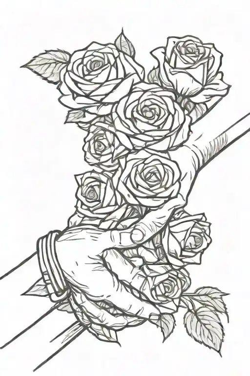 Father And Daughter Holding Hand With Roses Blooming