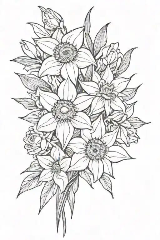 Flower Bouquet With Sunflower Lily Violet Daffodil And Narcissus