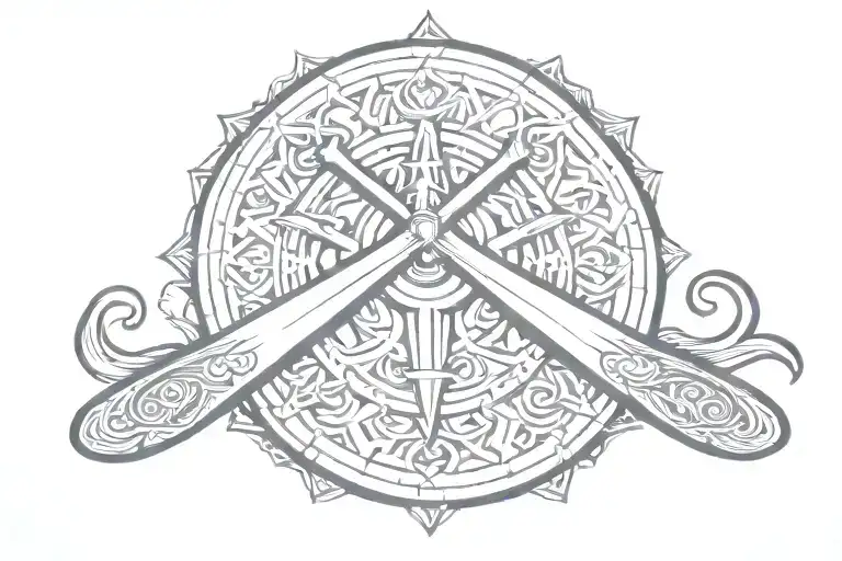 Scimitar Crossed With The Druid Symbol Incorporated