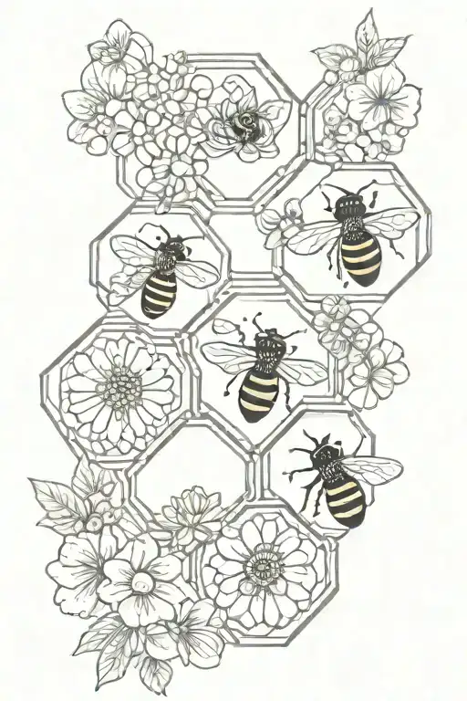 Honeycomb Background 2 Bees 3 Flowers On The Right Side