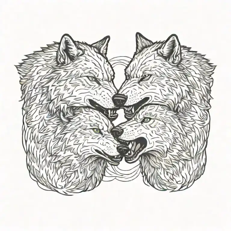 Side Profile Of Two Wolves Snarling At Eachother Face To Face