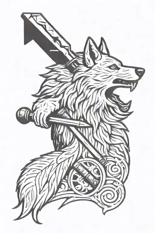A Norse Wolf And Raven With A Mjolnir Hammer