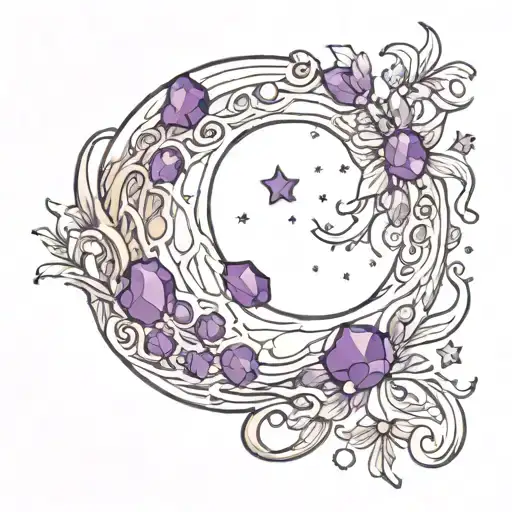 A Crescent Moon With Amethyst Crystals