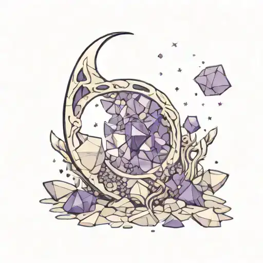 A Crescent Moon Surrounded By Amethyst Crystals
