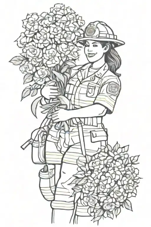 Firefighter Nurse Holding A Bouquet