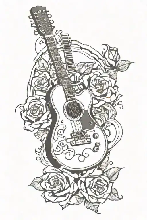Guitar Motorcycle And Blue Roses Intertwined