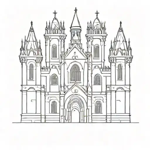 Goth Cathedral Castle With Five Towers Front View