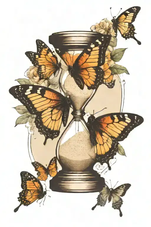 Hourglass With Sand Falling And A Butterfly Resting Atop