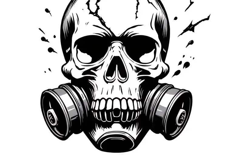 Postapocaliptic Death Skull Wearing Broken Gas Mask