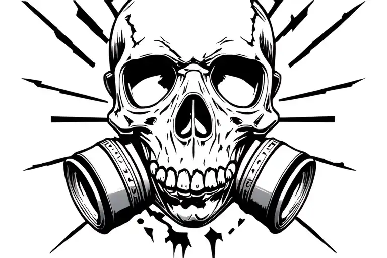 Postapocaliptic Death Skull Wearing Broken Gas Mask