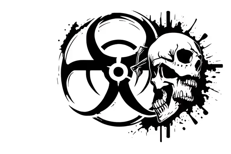Radiohazard Symbol And Skuls Laying