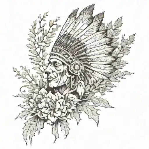 Full Sleeve With Headdress And Indian Paintbrush And Sagebrush
