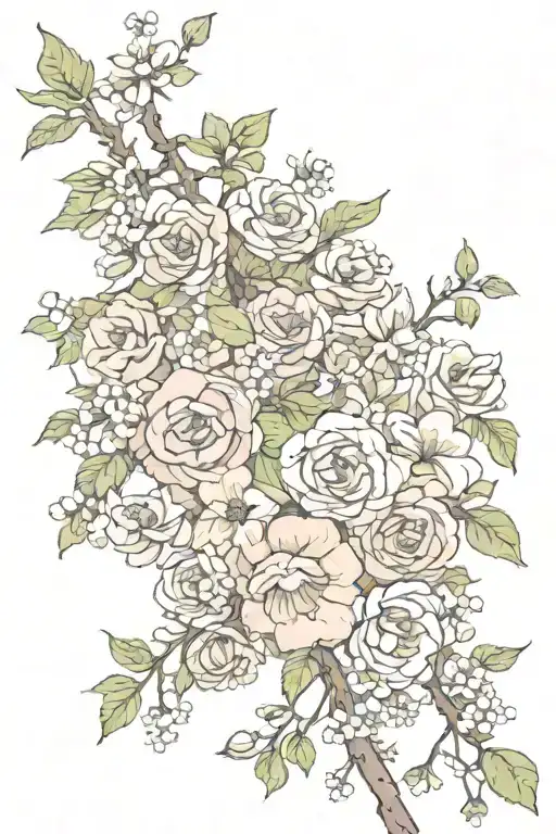 Large Assortment Of Flowers Wrapped Around A Tree Branch