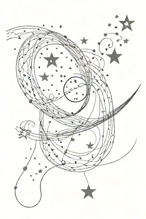 Dainty Flowing Line With Stars And The Moon Surrounded And Merging Together