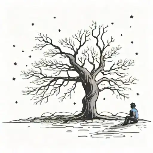 Posion Tree With Person On The Ground Staring At The Stars