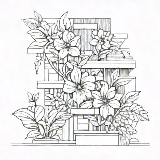 Abstract Architectural Lines With Flowers