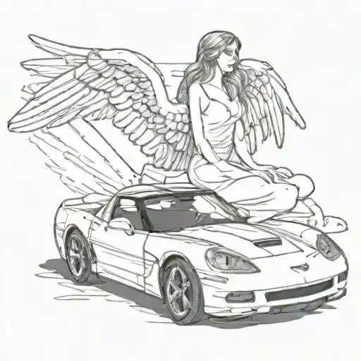Angel Looking Over A Corvette
