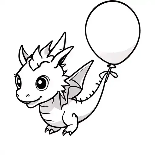 Cute Dragon Holding A Balloon Floating