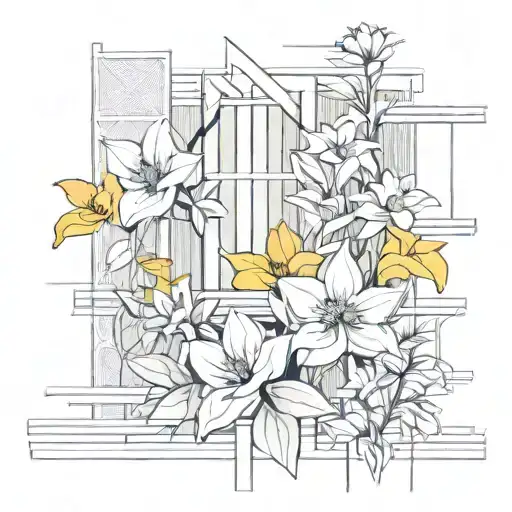 Abstract Architectural Lines With Flowers