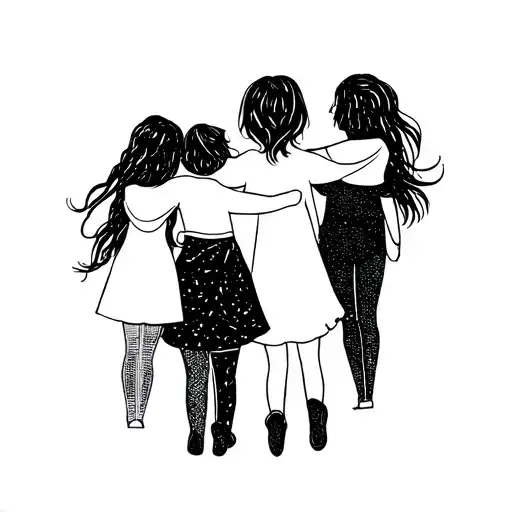 Mom Hugging 4 Daughters And A Son Holding Hands
