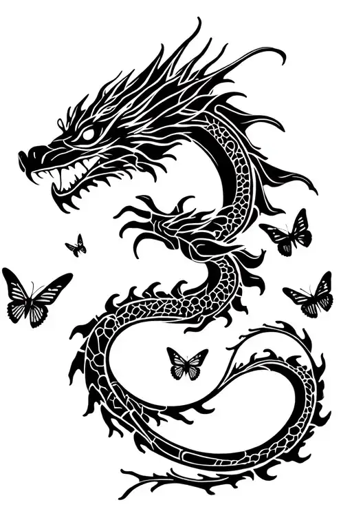 Dragon With A Few Small Butterflies